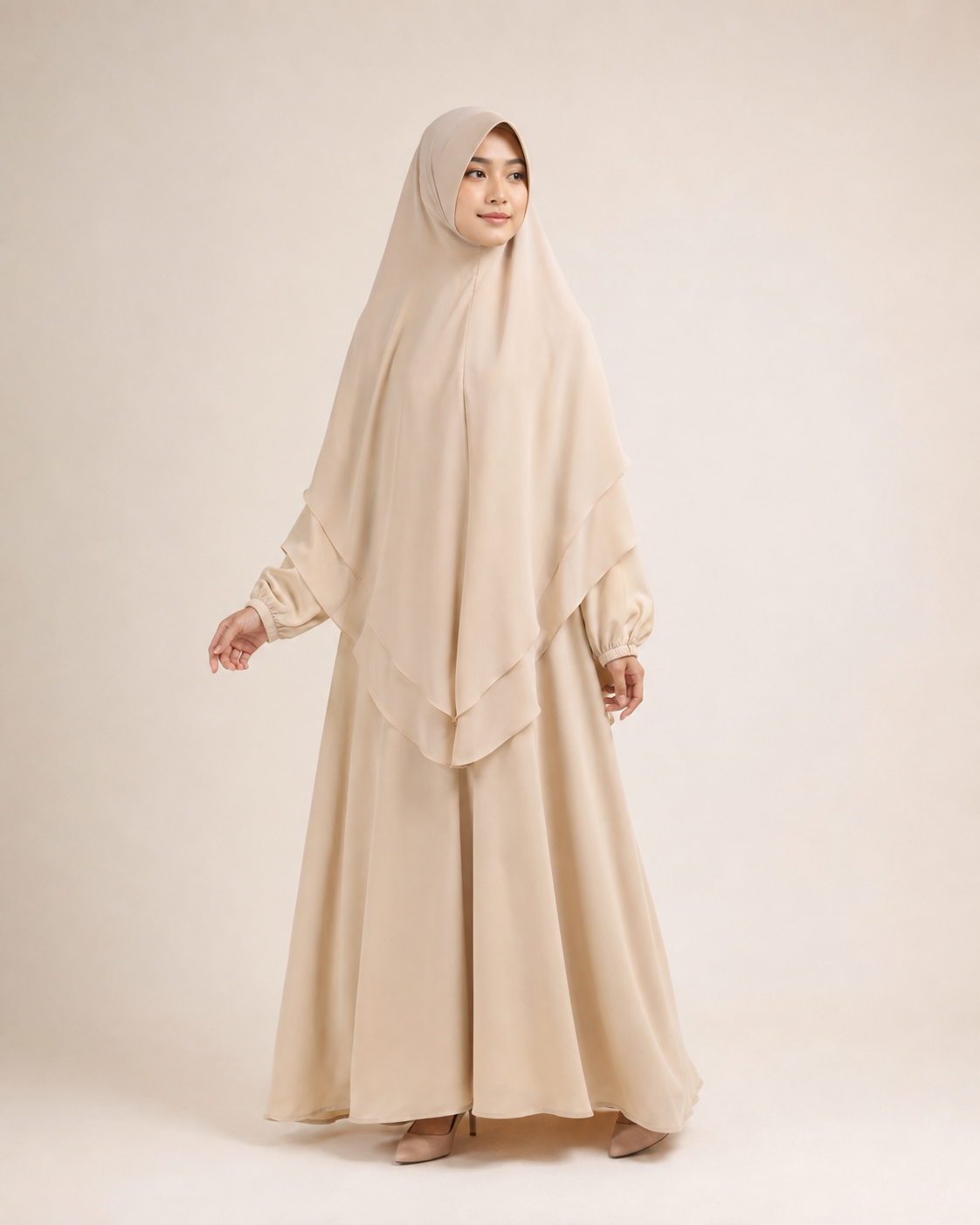 Gamis premium Aneesa Muslimah warna champagne